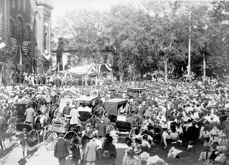 President McKinley in front of the Baptist Church in North Adams. 